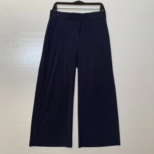 Athleta Womens Active Wide Leg Rib Snap Button Long Pants Navy Blue Size 6T